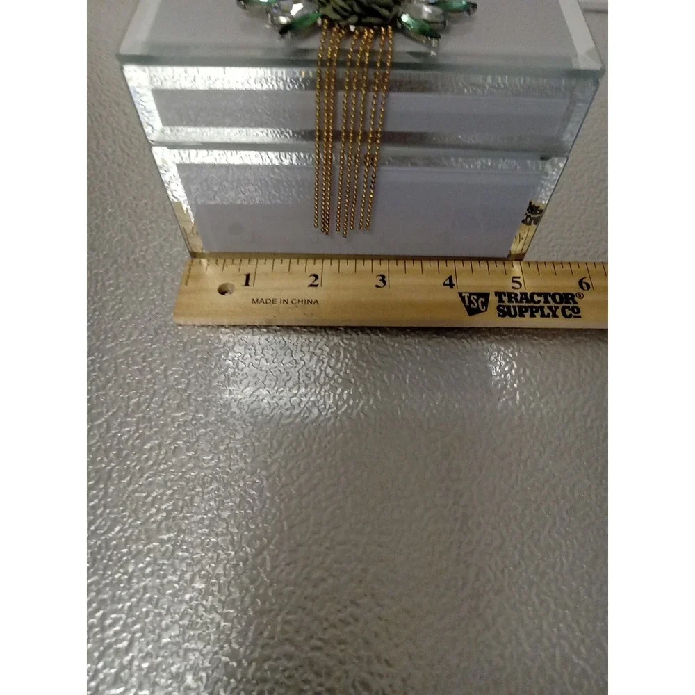 Taizhoe Art Deco Floral‎ Chain Frosted Glass Mirror Jewelry Trinket Box